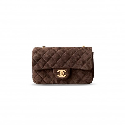 CHANEL SUEDE SMALL DOUBLE FLAP SHOULDER BAG 306487 (20*12*6cm)